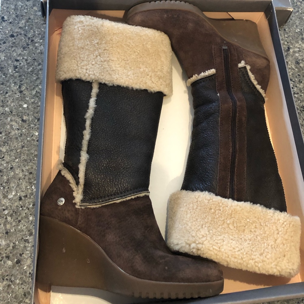 Ugg Sandra Brown Suede Tall Wedge Boot sz 7 Excellent condition. WITHOUT box